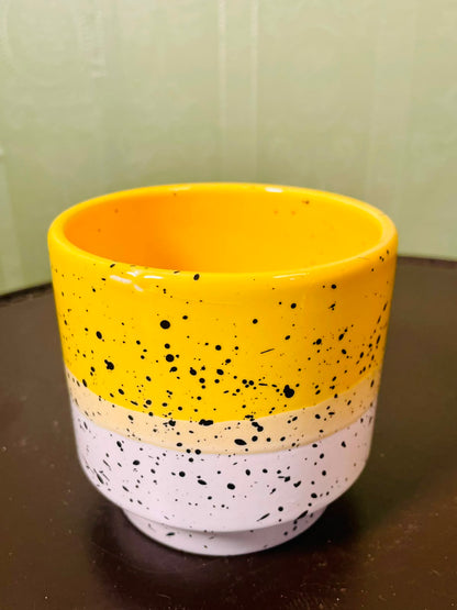 Vintage Ceramic Planter Yellow White Speckled 11 cm