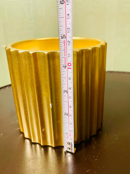 Vintage Gold Ribbed Ceramic Planter 12 cm