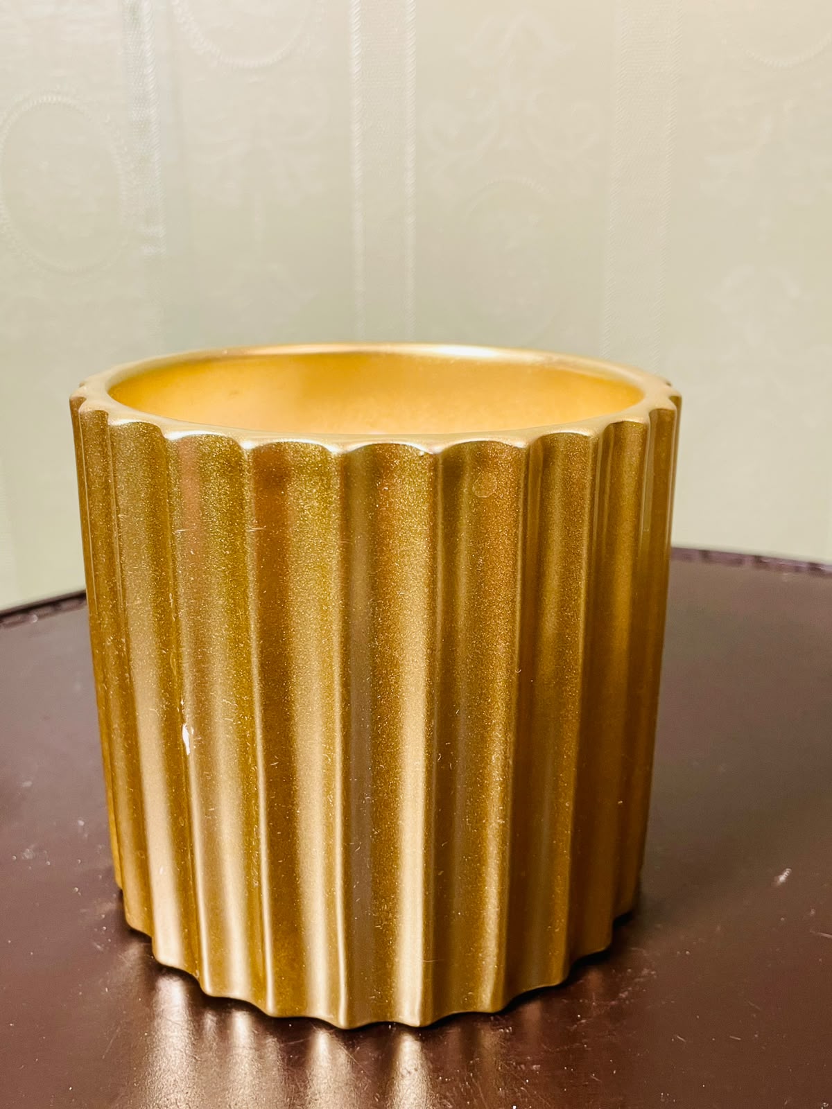 Vintage Gold Ribbed Ceramic Planter 12 cm