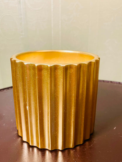 Vintage Gold Ribbed Ceramic Planter 12 cm