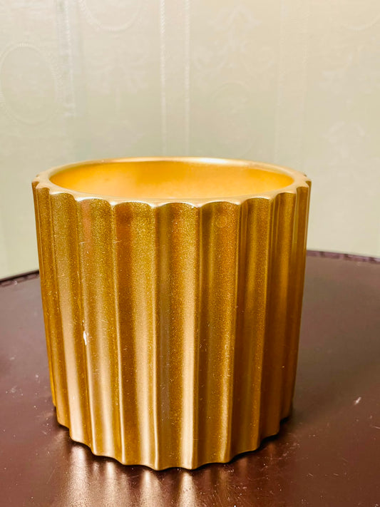 Vintage Gold Ribbed Ceramic Planter 12 cm
