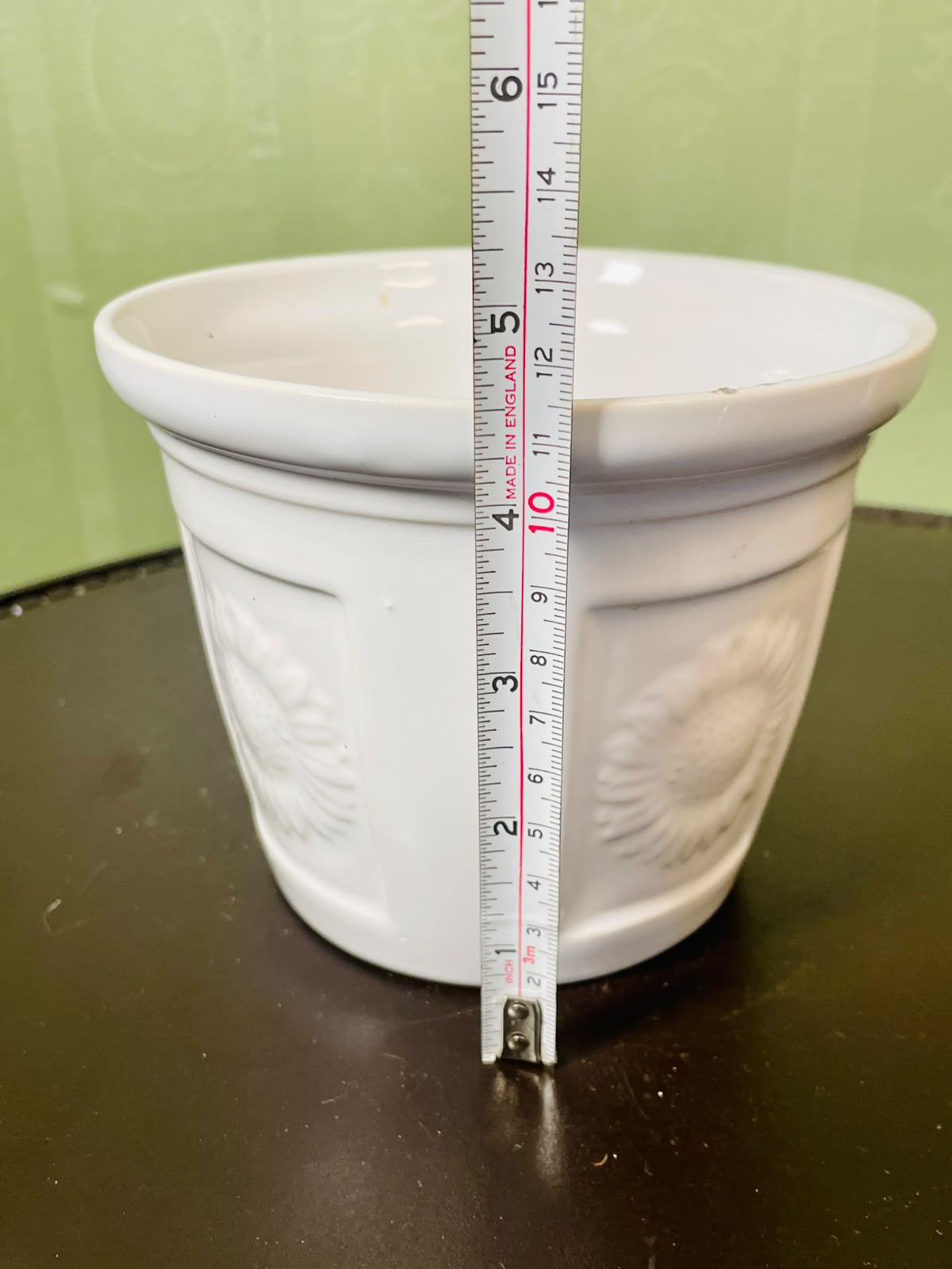 Vintage White Ceramic Planter Embossed Floral Design 13 cm
