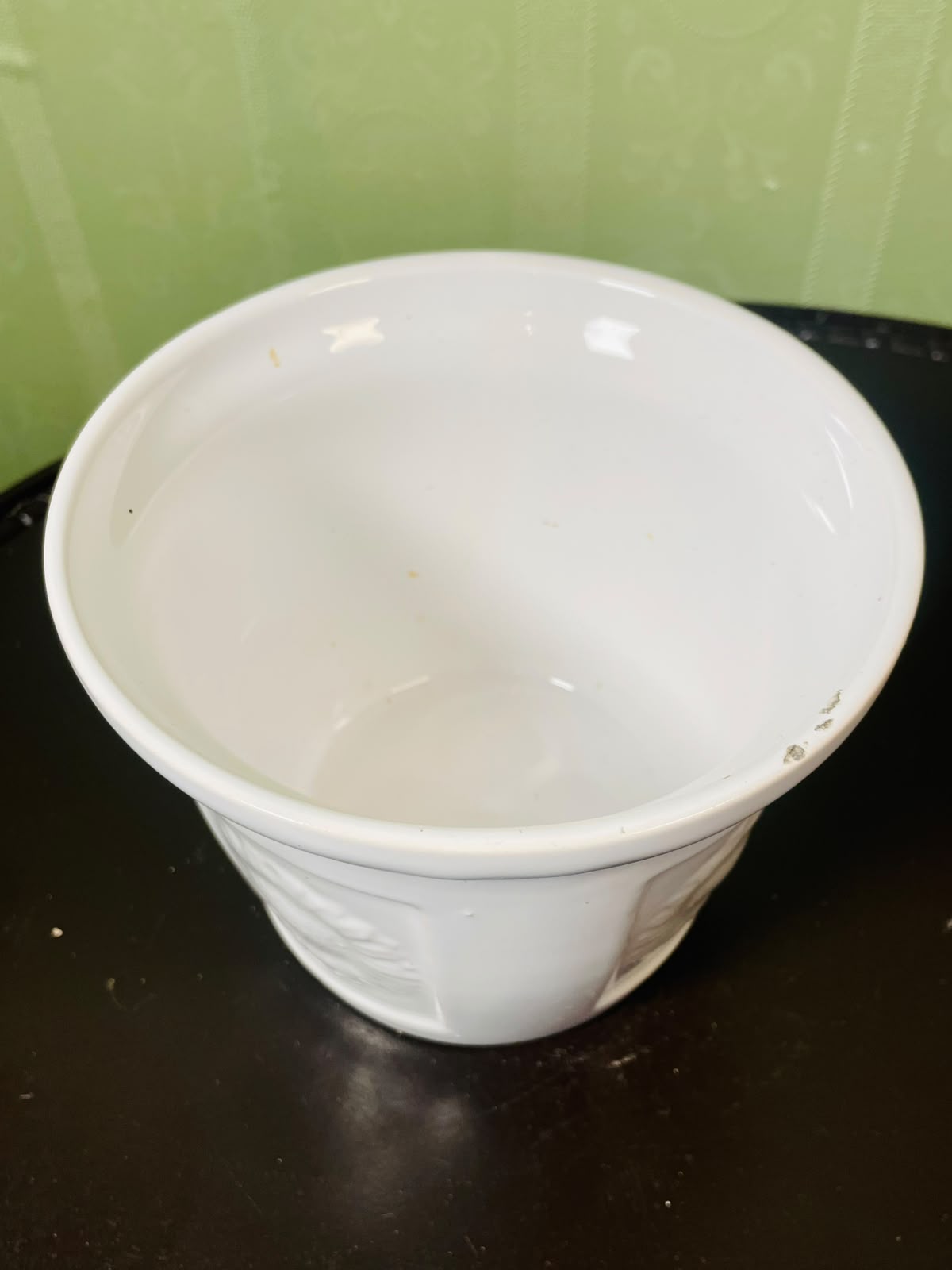 Vintage White Ceramic Planter Embossed Floral Design 13 cm