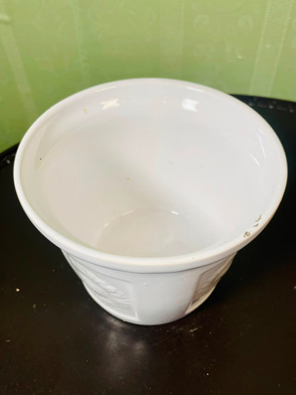 Vintage White Ceramic Planter Embossed Floral Design 13 cm
