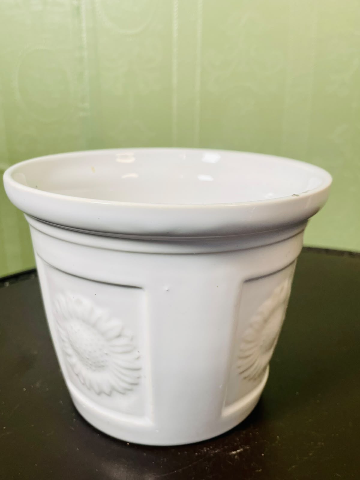 Vintage White Ceramic Planter Embossed Floral Design 13 cm
