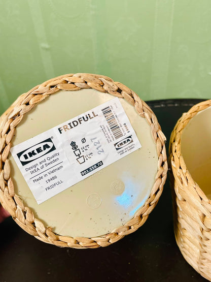 IKEA FRIDFULL Woven Plant Pots Natural 12 cm Set of 2