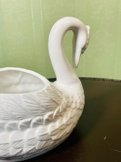 White Ceramic Swan Planter Vase Sculptural Bird Decor 16 cm