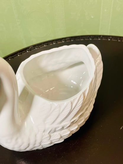 White Ceramic Swan Planter Vase Sculptural Bird Decor 16 cm