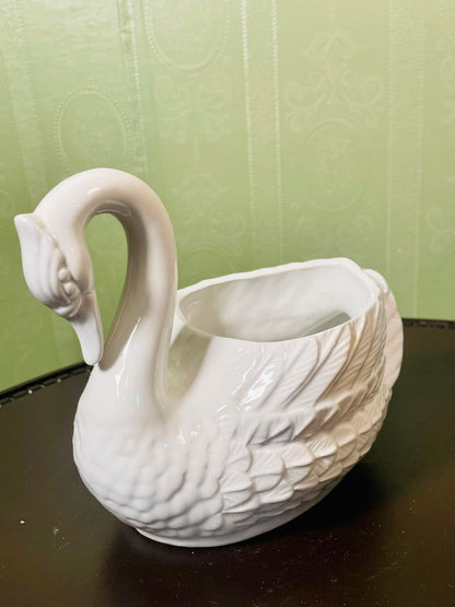 White Ceramic Swan Planter Vase Sculptural Bird Decor 16 cm