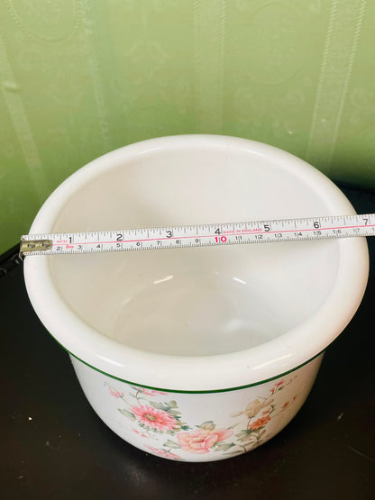 Vintage Floral Ceramic Planter Pot White Pink Green 17 cm