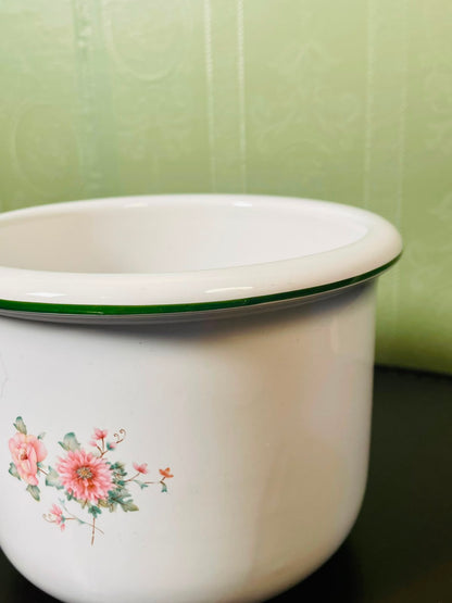 Vintage Floral Ceramic Planter Pot White Pink Green 17 cm