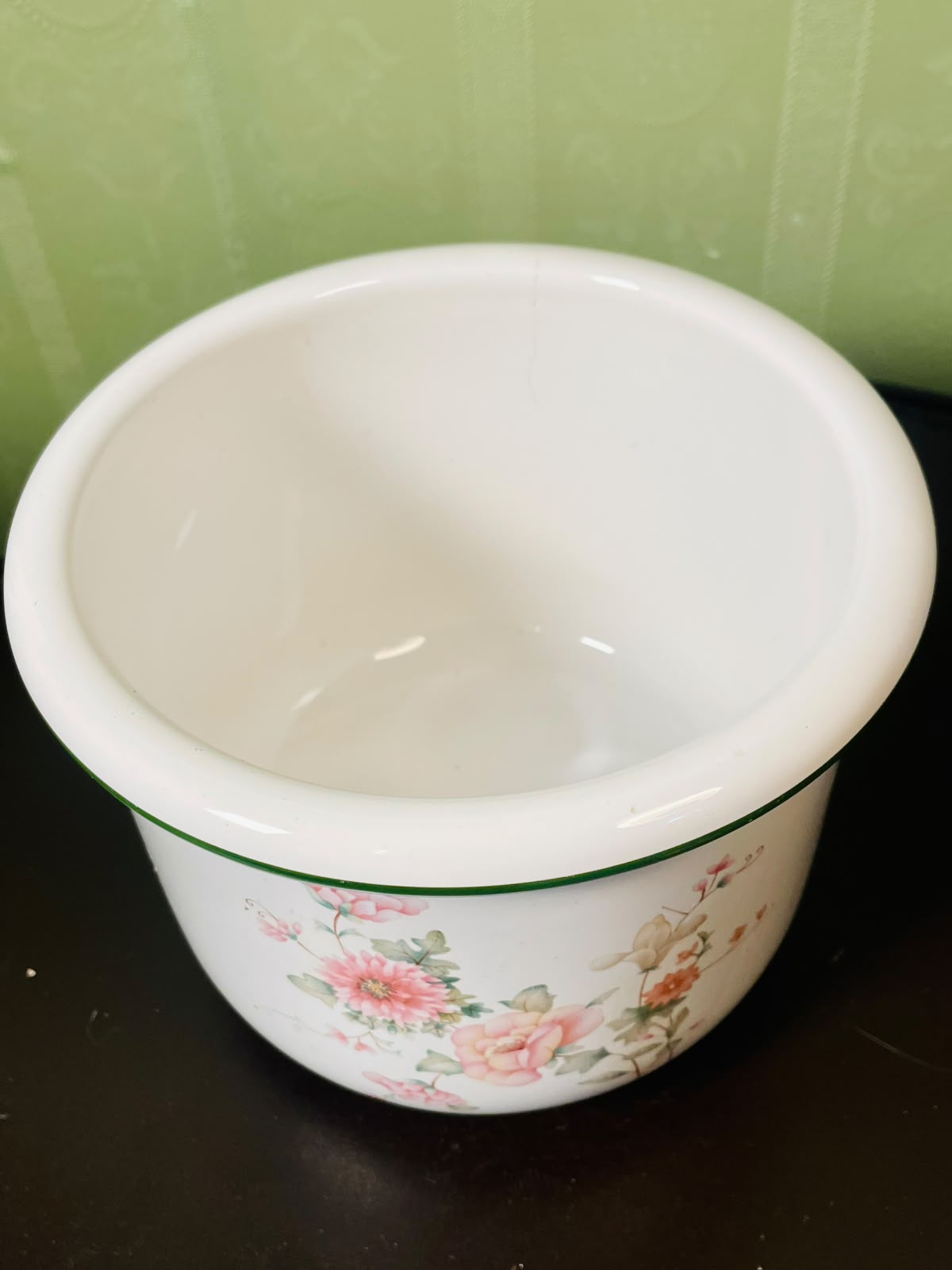 Vintage Floral Ceramic Planter Pot White Pink Green 17 cm
