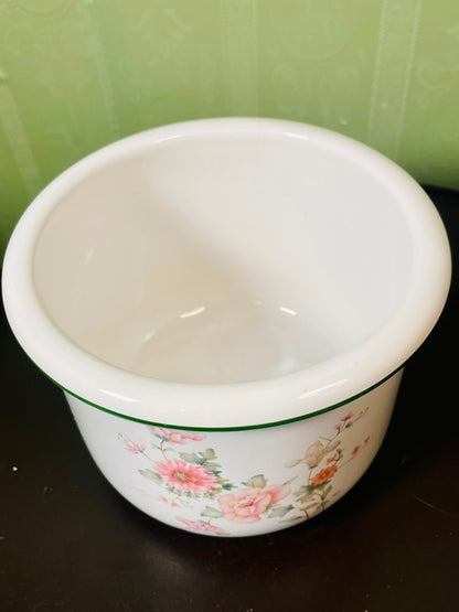 Vintage Floral Ceramic Planter Pot White Pink Green 17 cm