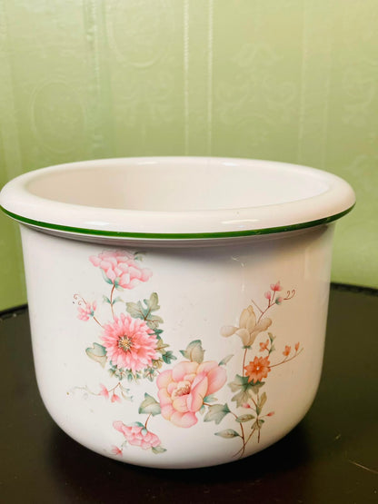 Vintage Floral Ceramic Planter Pot White Pink Green 17 cm