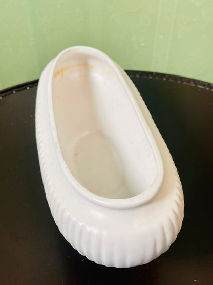 Vintage White Ceramic Ribbed Footed Planter Vase 24 cm