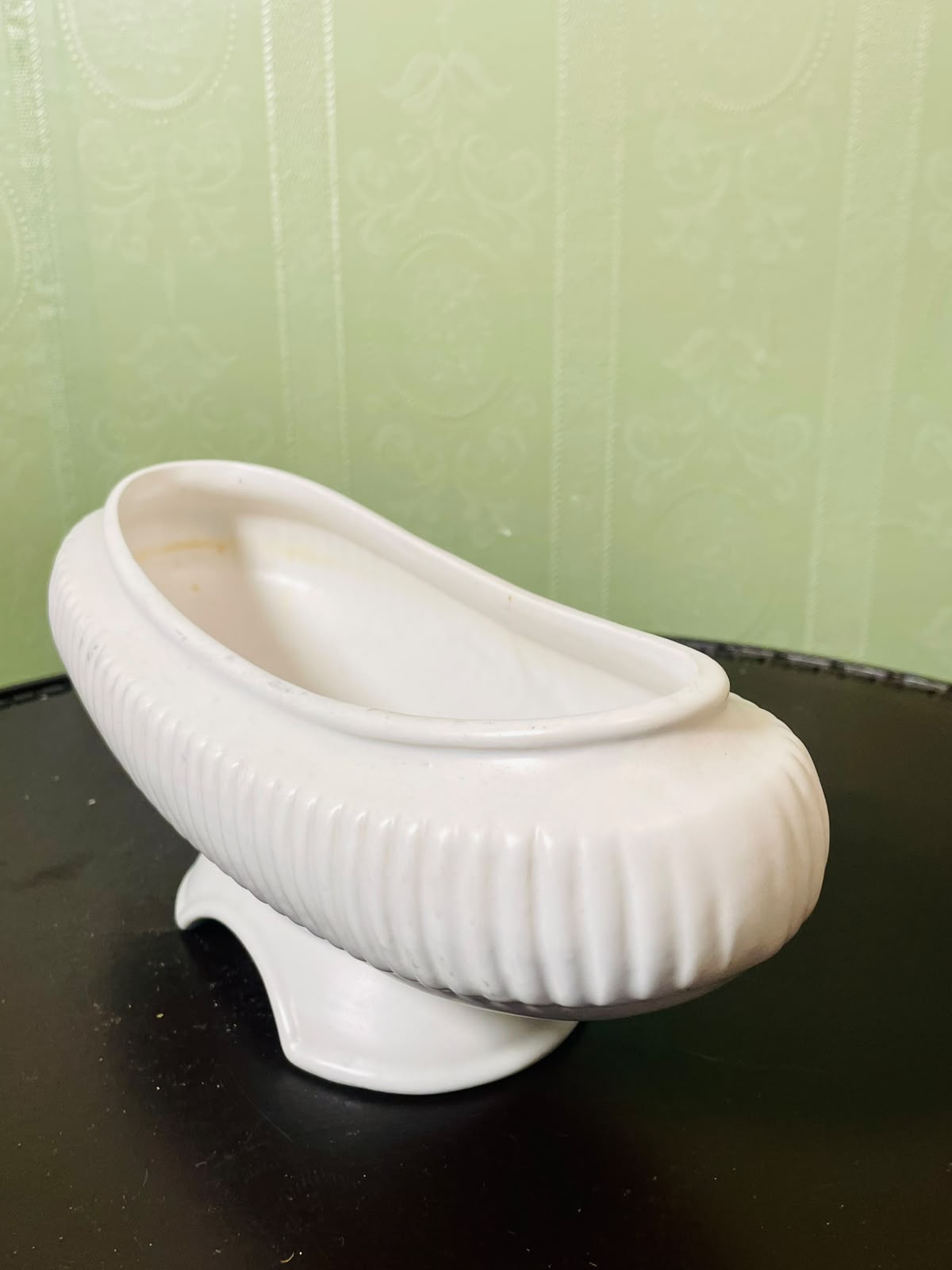 Vintage White Ceramic Ribbed Footed Planter Vase 24 cm