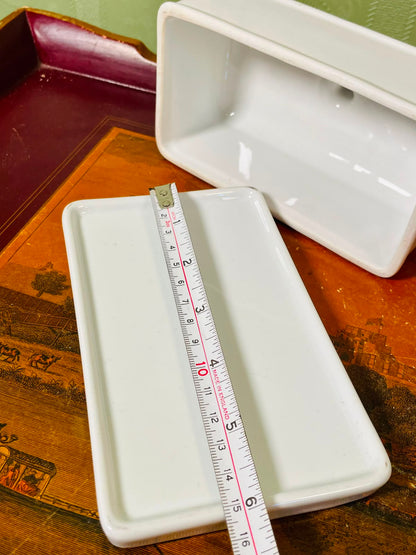 Vintage White Ceramic Butter Dish  Set 16cm