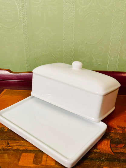 Vintage White Ceramic Butter Dish  Set 16cm