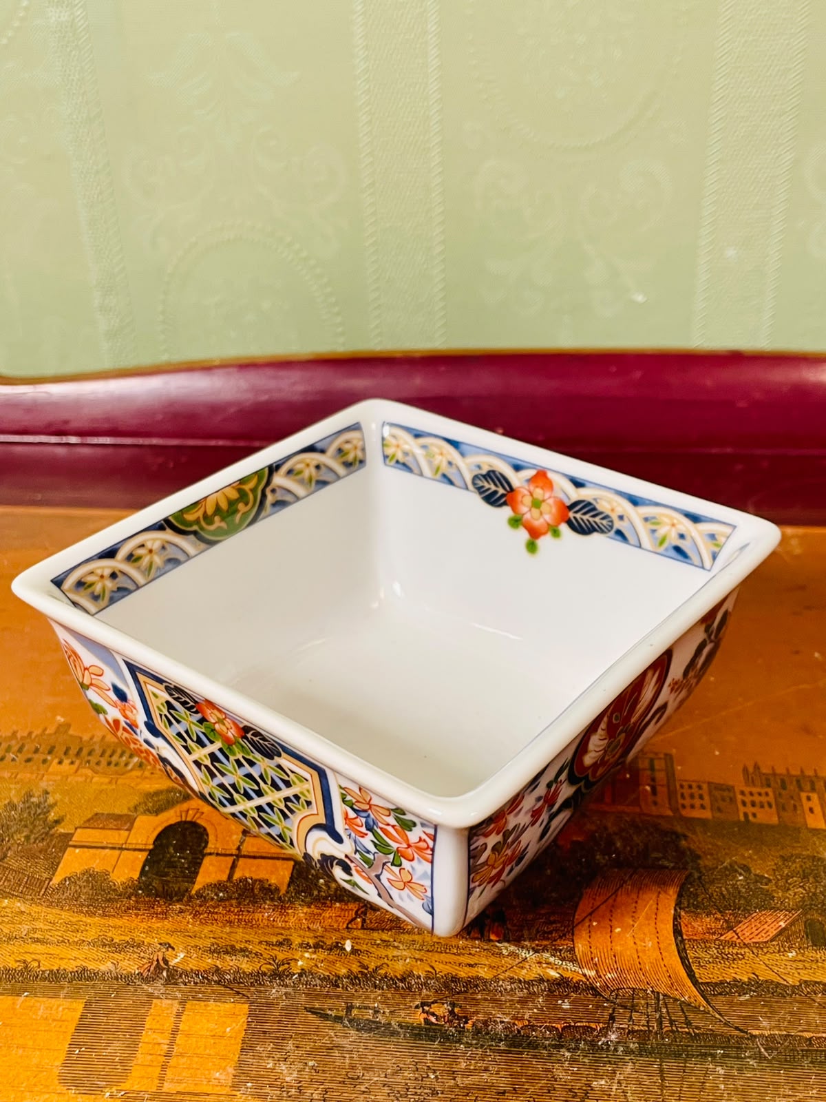 Vintage Multicolour Floral Square Ceramic Serving Bowl 13cm