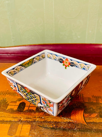 Vintage Multicolour Floral Square Ceramic Serving Bowl 13cm