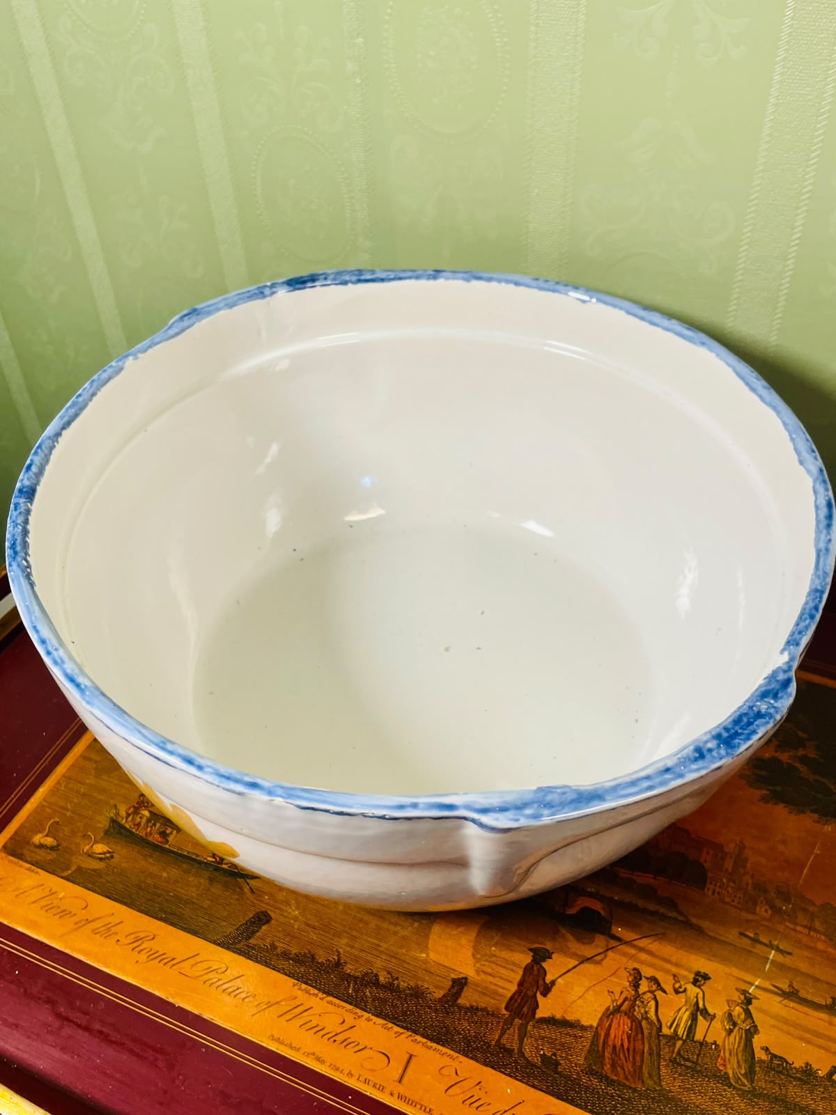 Extra Large Deep Blue & Yellow Floral Ceramic Serving Bowl 35cm