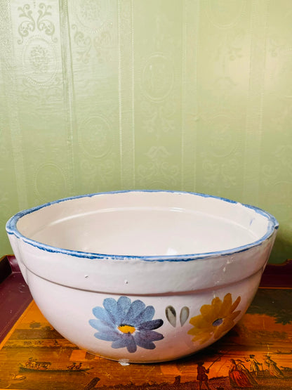 Extra Large Deep Blue & Yellow Floral Ceramic Serving Bowl 35cm