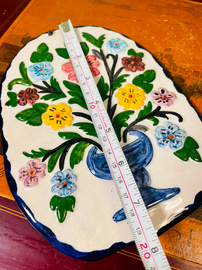 Vintage Floral Urn Ceramic Wall Plaque 20cm