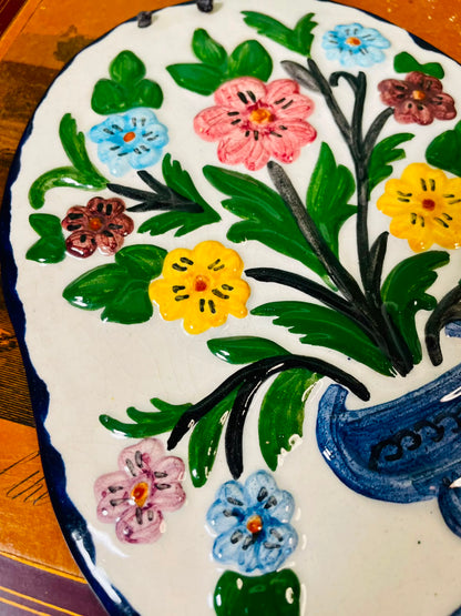 Vintage Floral Urn Ceramic Wall Plaque 20cm