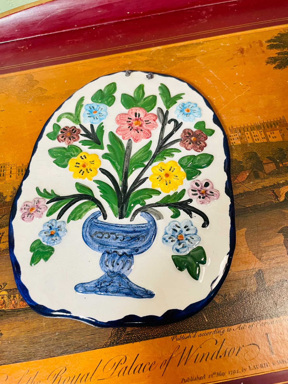Vintage Floral Urn Ceramic Wall Plaque 20cm