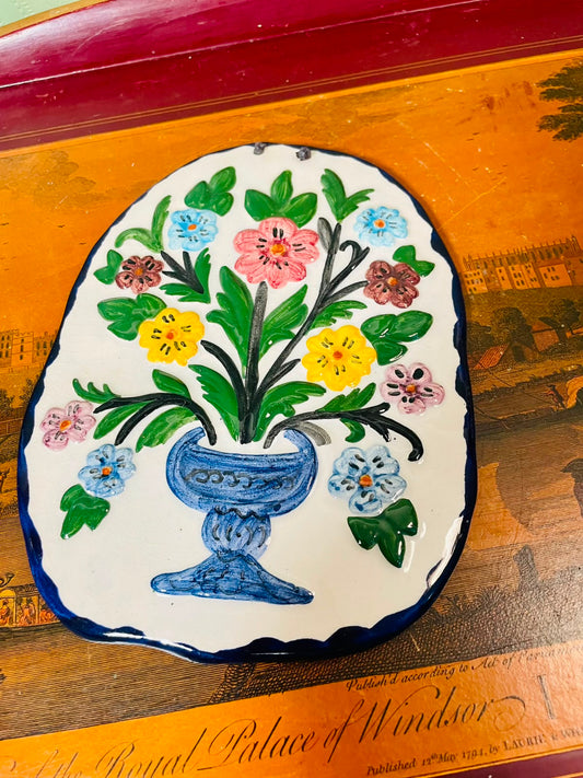 Vintage Floral Urn Ceramic Wall Plaque 20cm