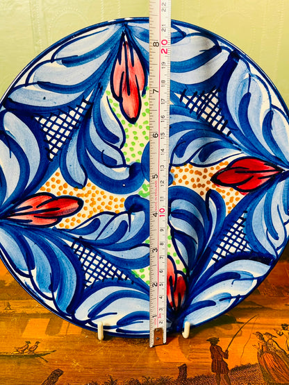 Hand-Painted Spanish Blue Floral Decorative Wall Plate 23cm