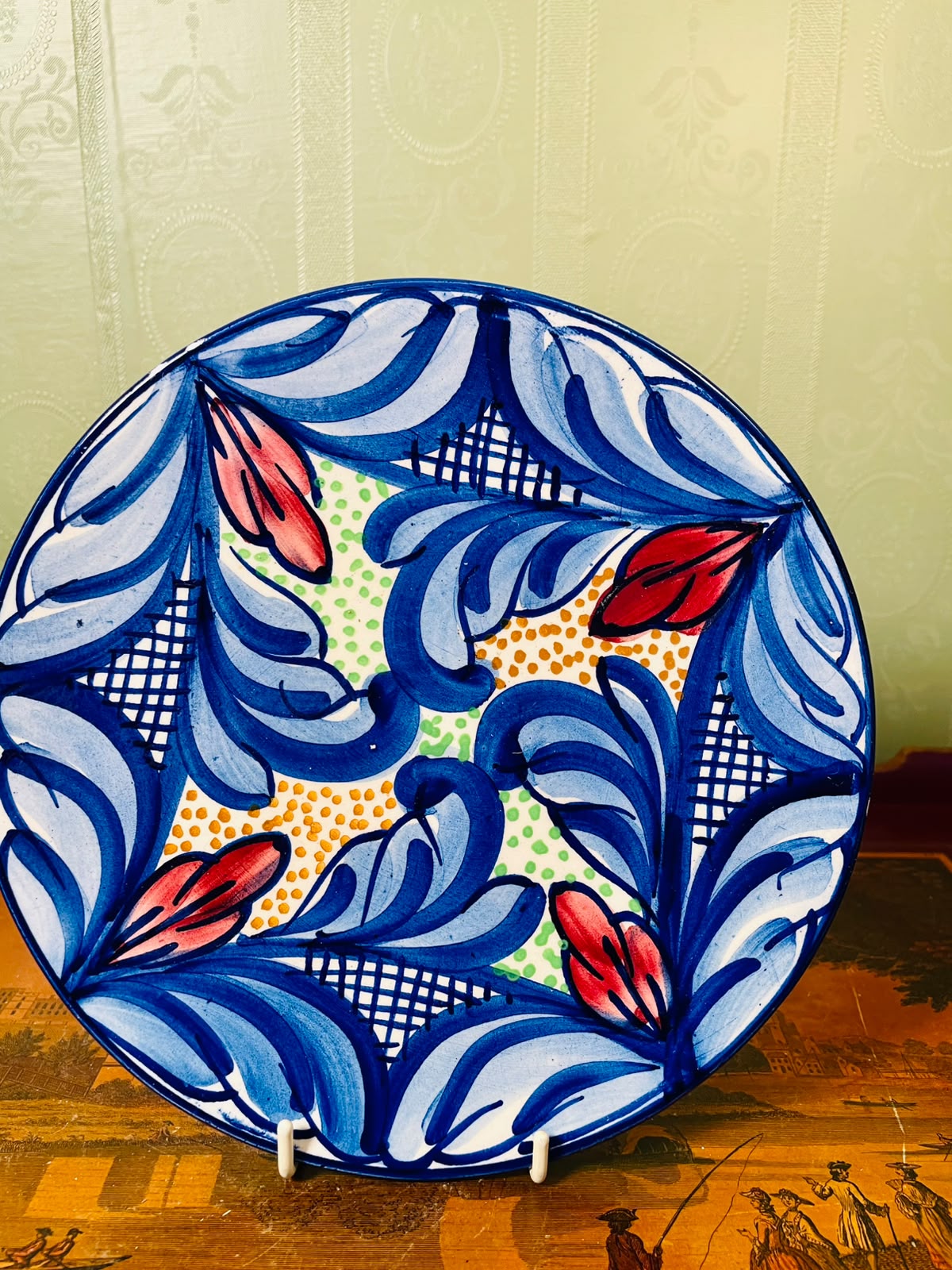 Hand-Painted Spanish Blue Floral Decorative Wall Plate 23cm