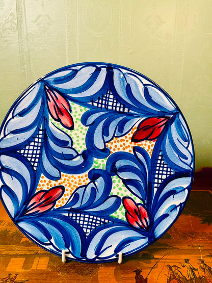 Hand-Painted Spanish Blue Floral Decorative Wall Plate 23cm
