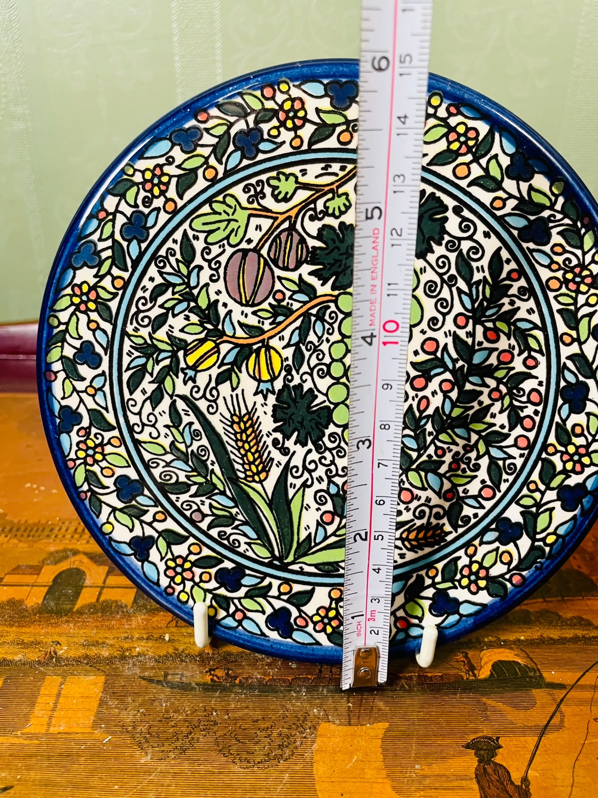 Hand-Painted Mediterranean Botanical Ceramic Wall Plate 16cm