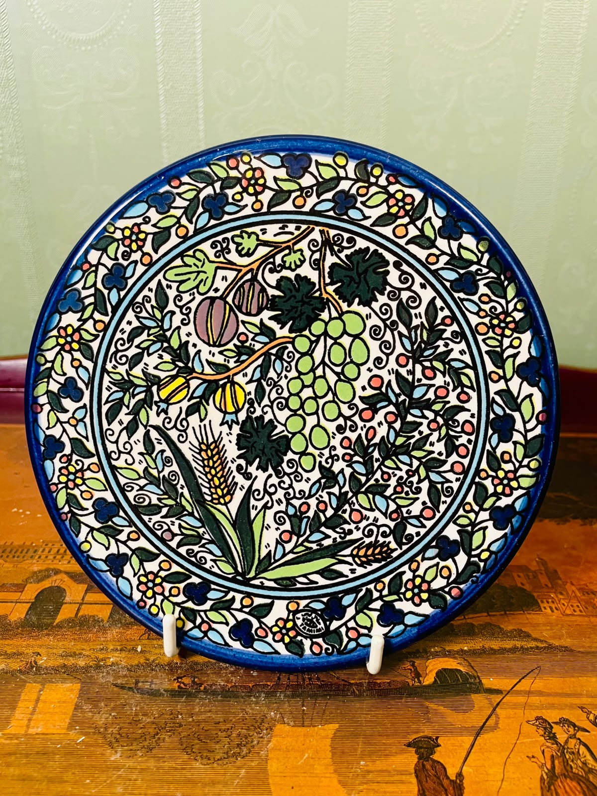 Hand-Painted Mediterranean Botanical Ceramic Wall Plate 16cm