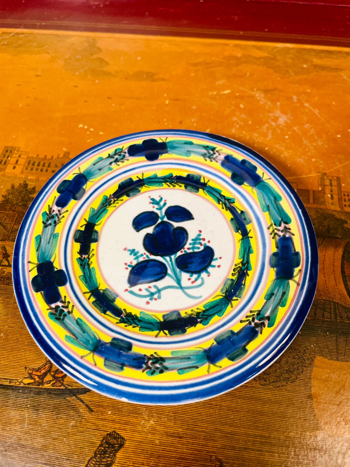 Hand-Painted Italian Ceramic Wall Plate with Blue Fruit Motif – 12cm Decorative Plate