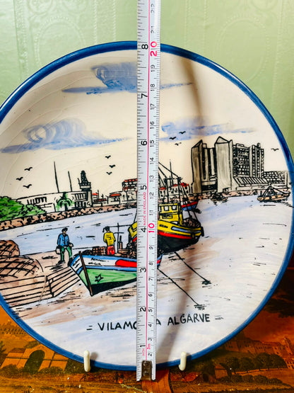 Vintage Vilamoura Algarve Hand-Painted Ceramic Souvenir Plate – Portuguese Harbour Scene, 20 cm