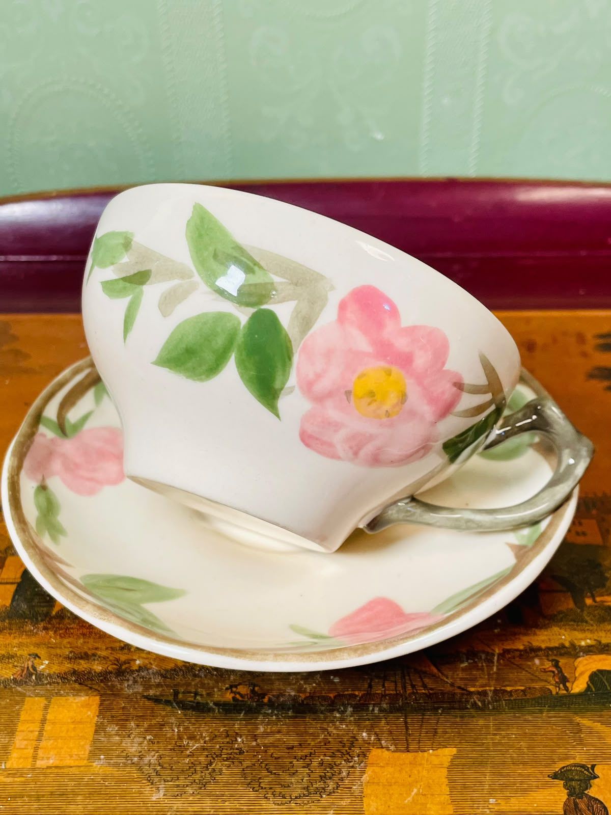 Franciscan Desert Rose Teacup & Saucer Set – Pink Floral Ceramic Cup, Microwave Safe
