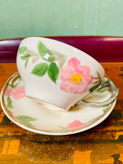 Franciscan Desert Rose Teacup & Saucer Set – Pink Floral Ceramic Cup, Microwave Safe