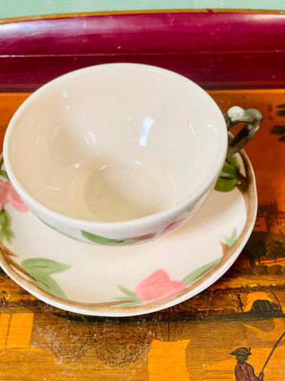 Franciscan Desert Rose Teacup & Saucer Set – Pink Floral Ceramic Cup, Microwave Safe
