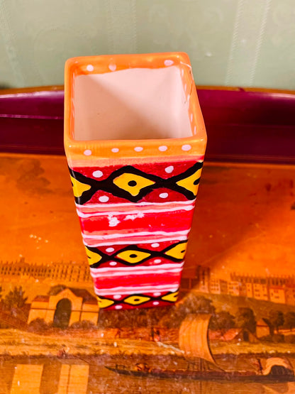 Colourful Geometric Ceramic Vase 16cm Square Decorative Planter