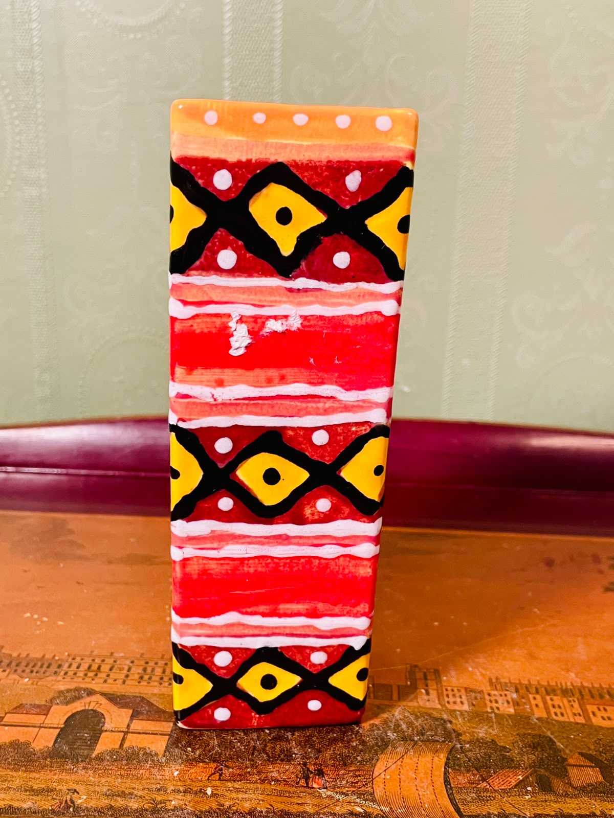 Colourful Geometric Ceramic Vase 16cm Square Decorative Planter
