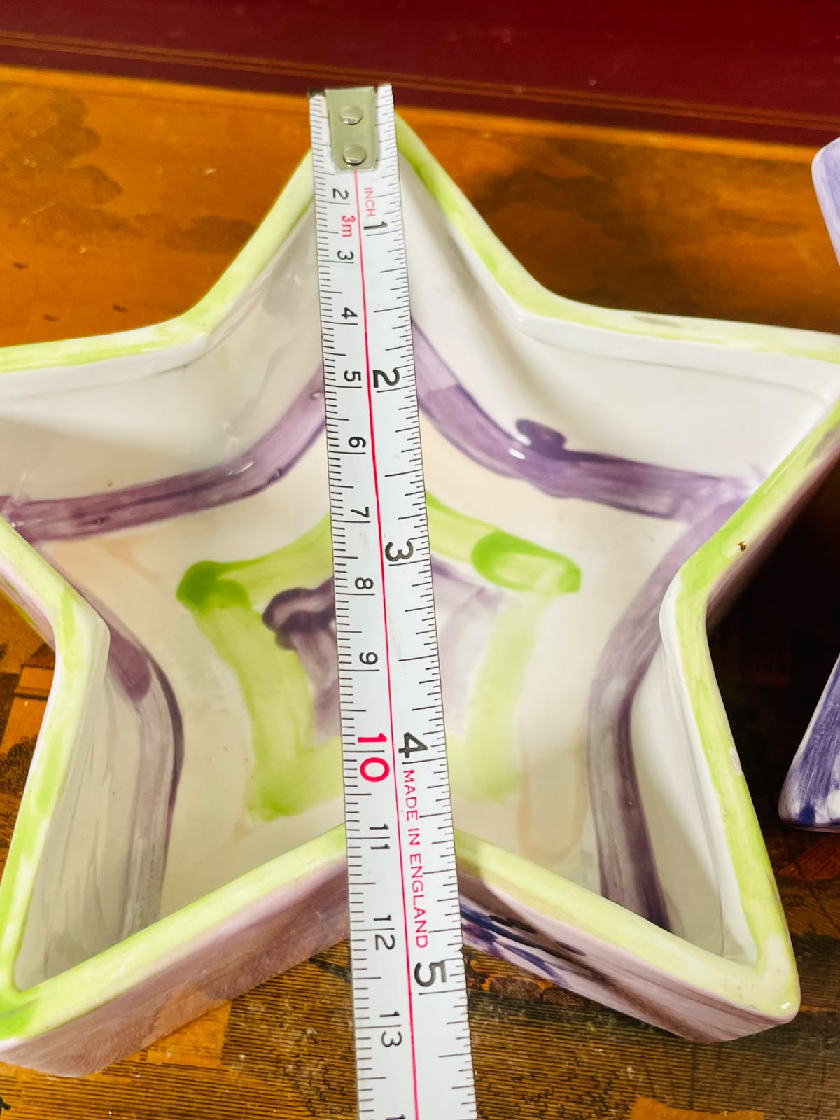 Hand painted Purple & Green Floral Star Ceramic Bowls 2-Piece 13cm