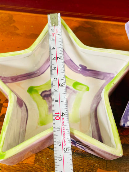 Hand painted Purple & Green Floral Star Ceramic Bowls 2-Piece 13cm