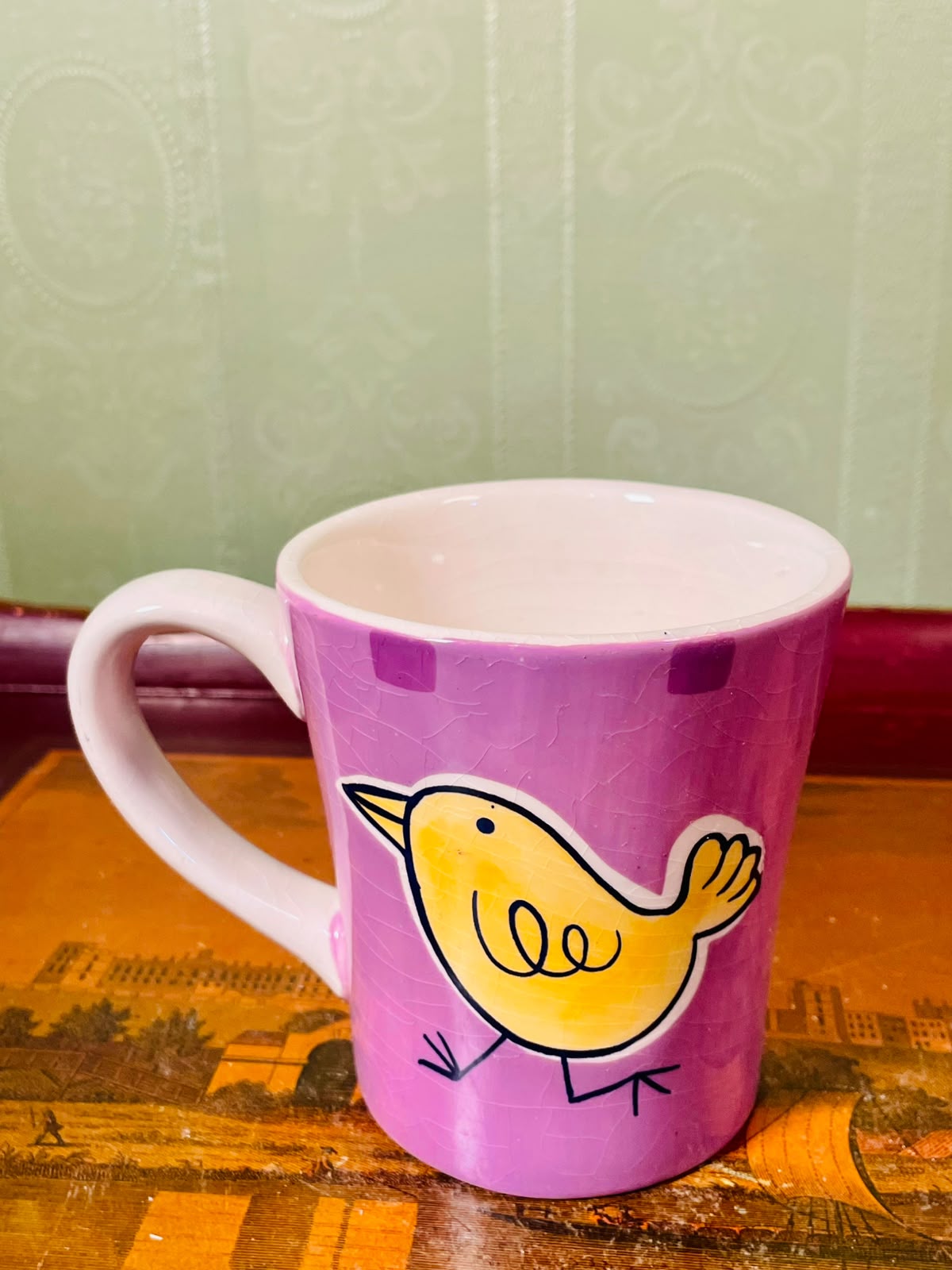 Whittard Purple Hidden Chick hand painted Ceramic Mug 10cm