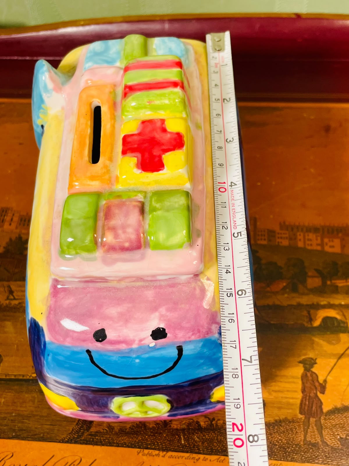 Colourful Ambulance Ceramic hand painted Coin Bank 20cm Novelty Decor