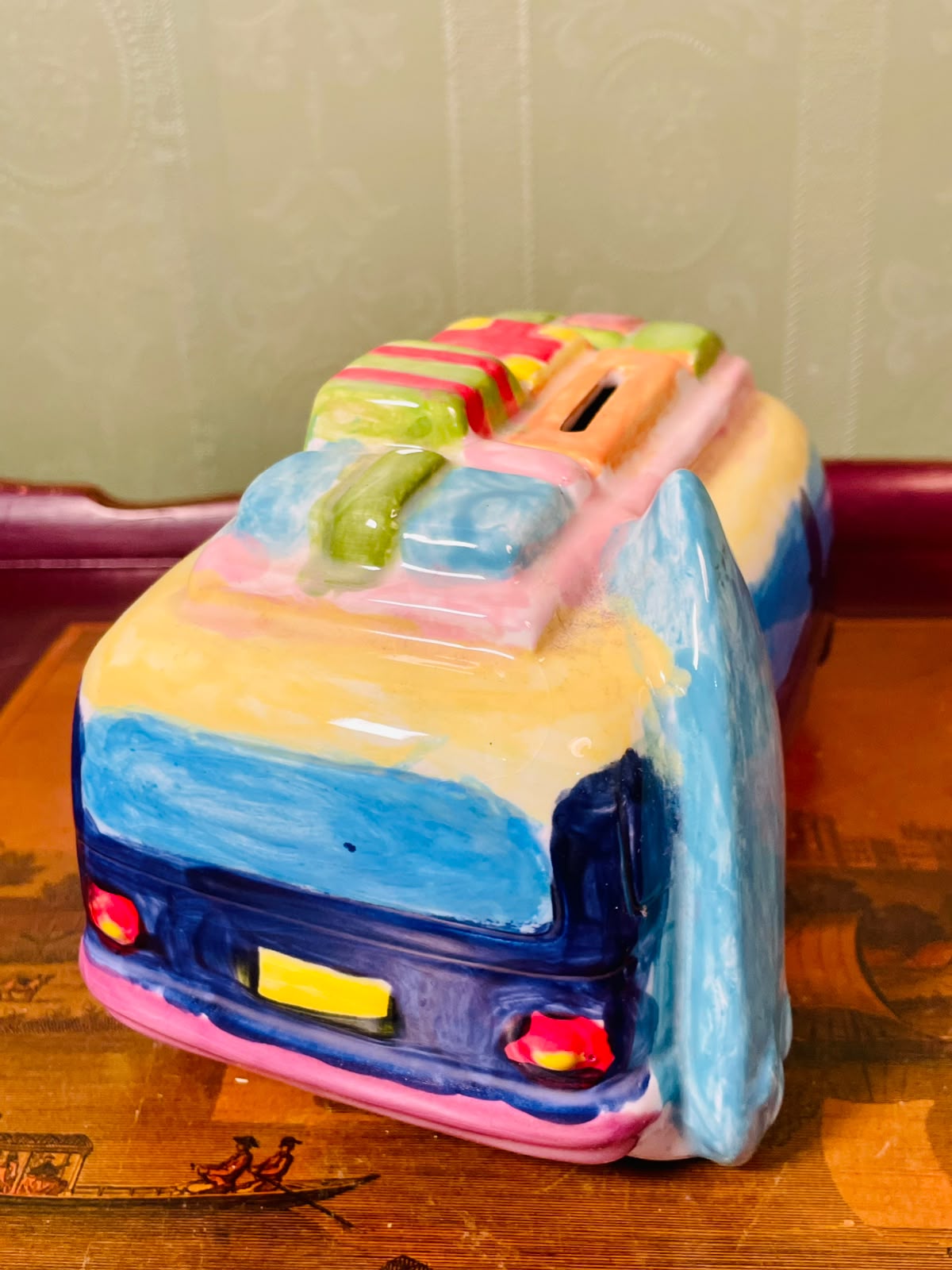 Colourful Ambulance Ceramic hand painted Coin Bank 20cm Novelty Decor