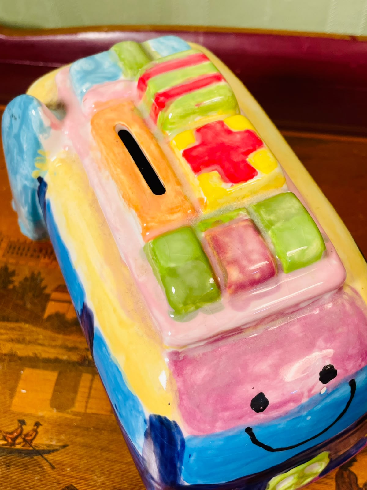 Colourful Ambulance Ceramic hand painted Coin Bank 20cm Novelty Decor