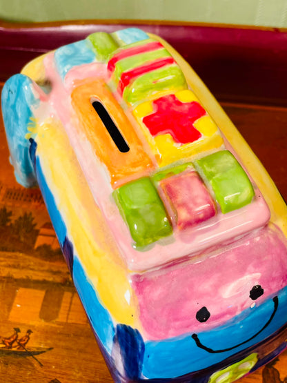 Colourful Ambulance Ceramic hand painted Coin Bank 20cm Novelty Decor