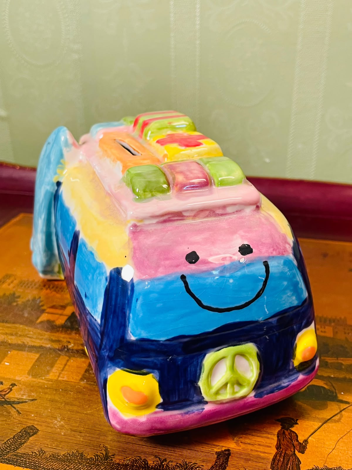 Colourful Ambulance Ceramic hand painted Coin Bank 20cm Novelty Decor